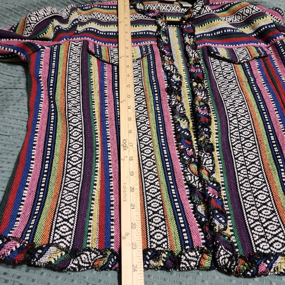 Chicos Rainbow Embroidered Boho Patchwork Style Jacket Chico's Size 2 US size - Picture 13 of 16
